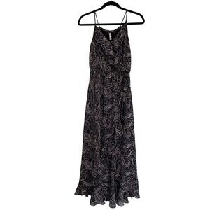 Xhilaration Paisley Ruffle High Low Maxi Dress Navy Mauve XS Sleeveless Boho